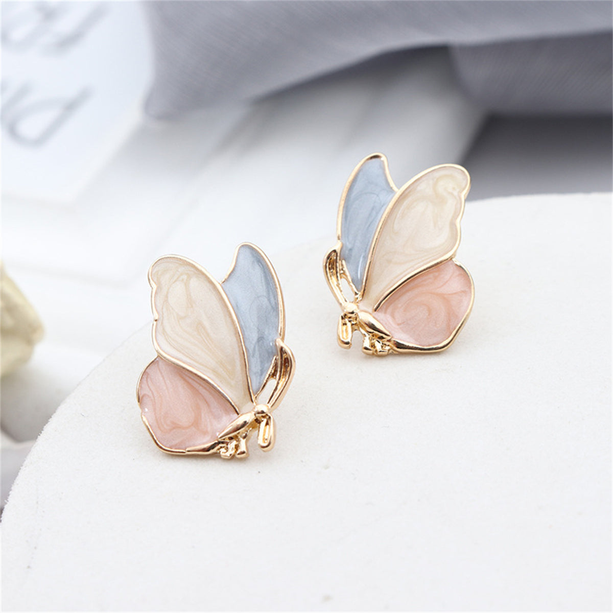 Light Purple Enamel & 18K Gold-Plated Butterfly Stud Earrings