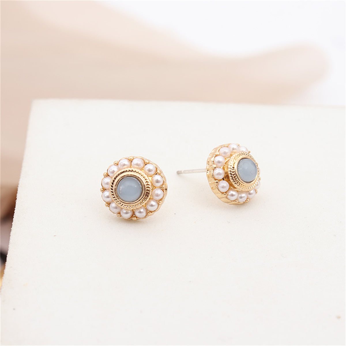 Blue Quartz & Pearl 18K Gold-Plated Round Stud Earrings