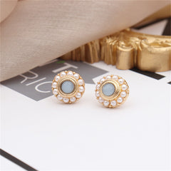 Blue Quartz & Pearl 18K Gold-Plated Round Stud Earrings