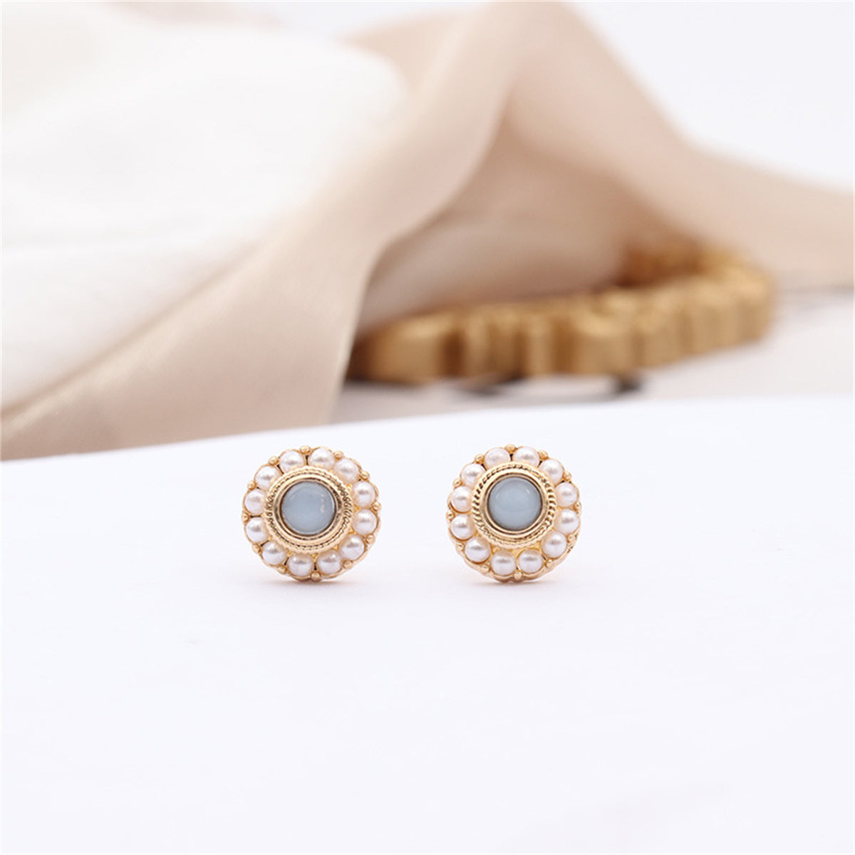 Blue Quartz & Pearl 18K Gold-Plated Round Stud Earrings