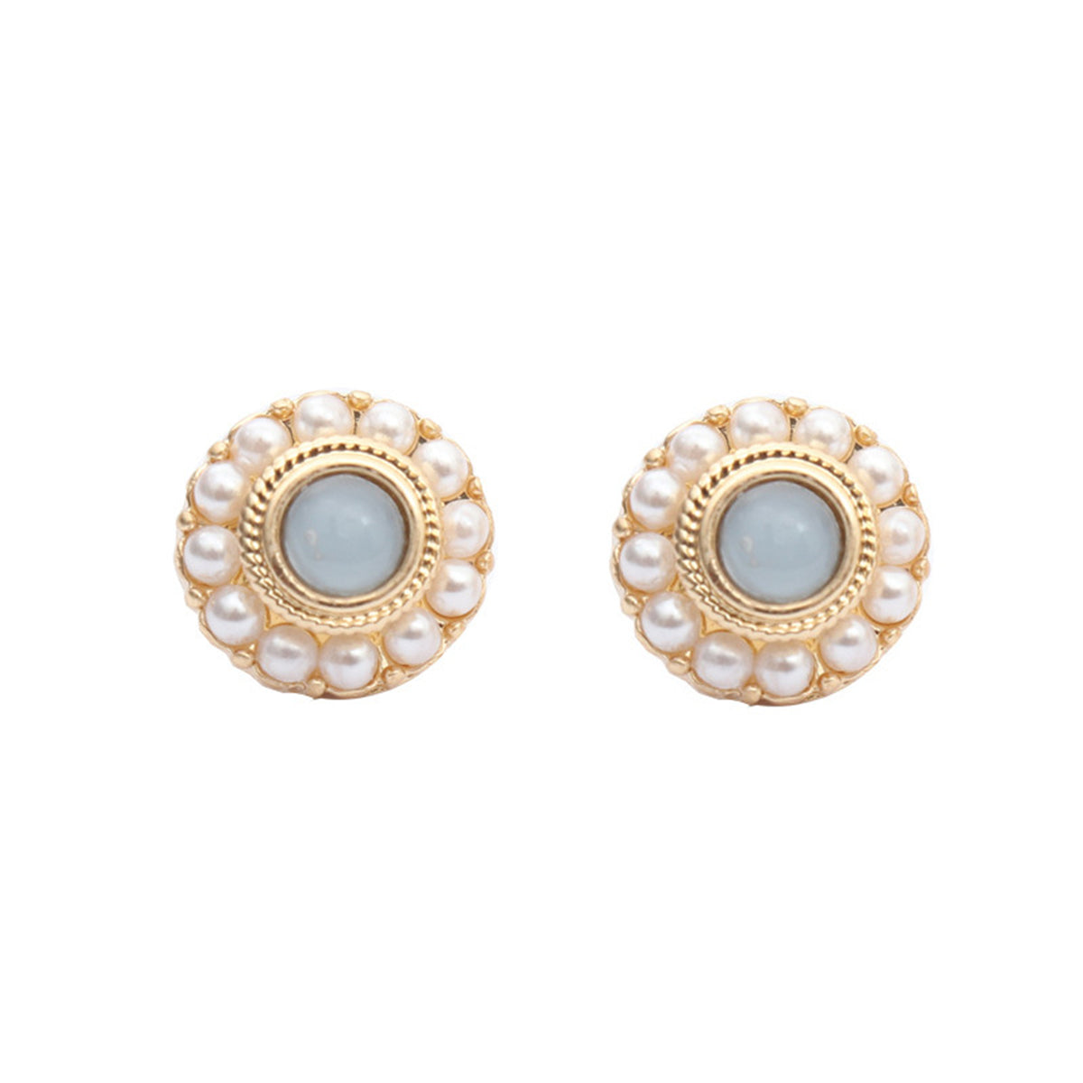 Blue Quartz & Pearl 18K Gold-Plated Round Stud Earrings