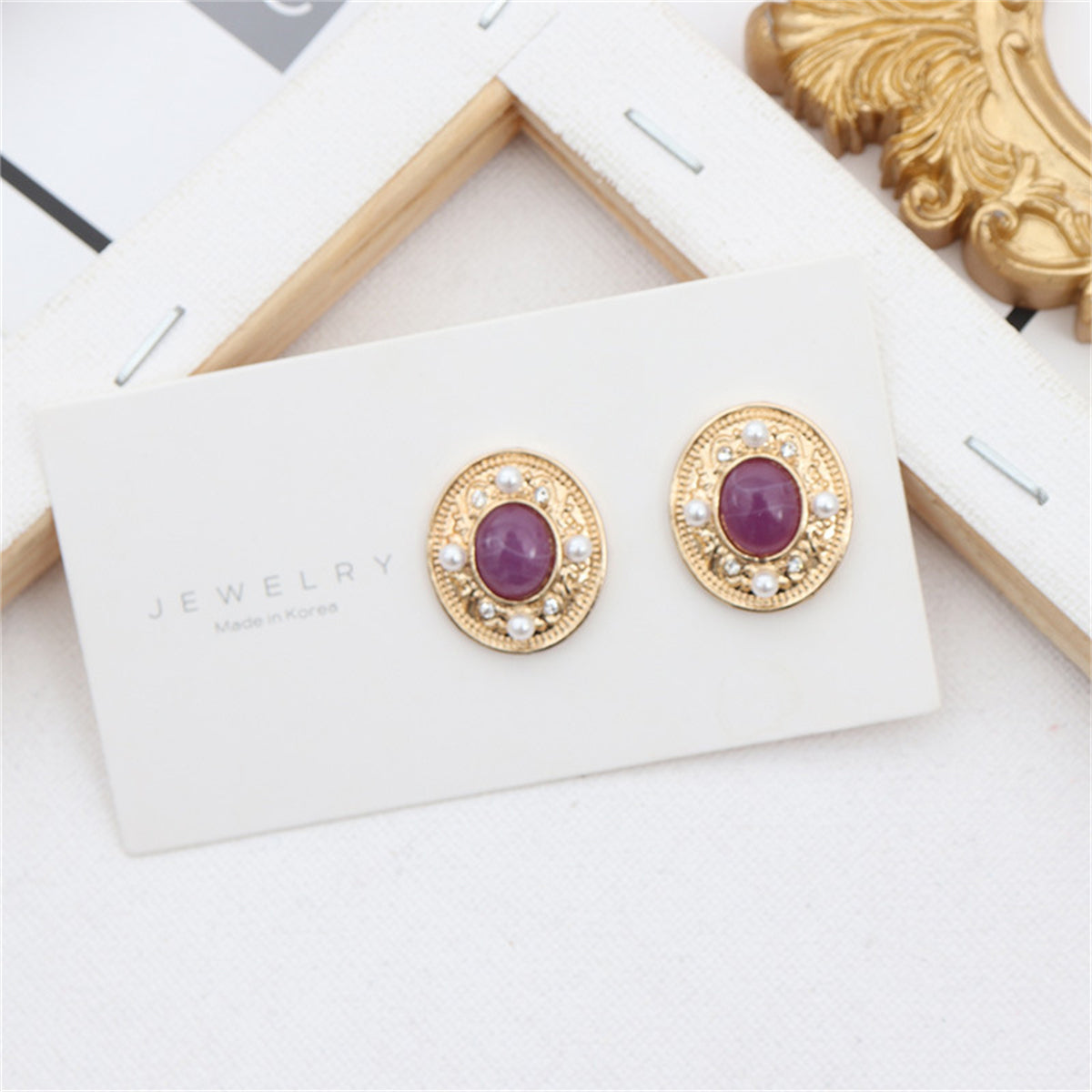 Pearl & Purple Quartz 18K Gold-Plated Oval Stud Earrings