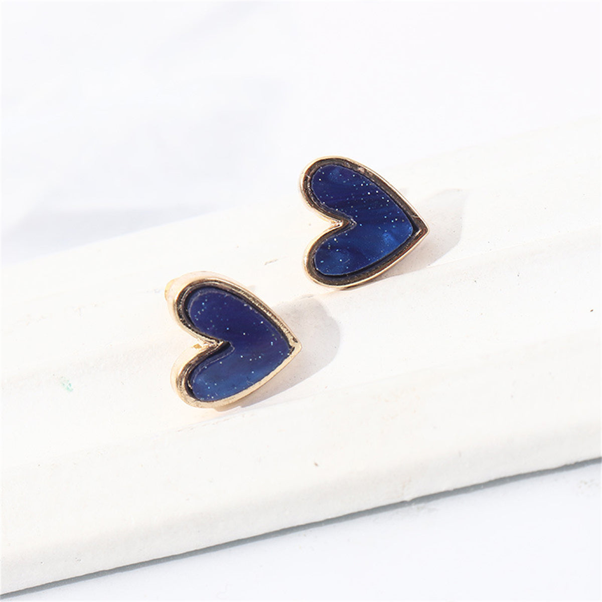 Blue Acrylic & 18K Gold-Plated Heart Stud Earrings