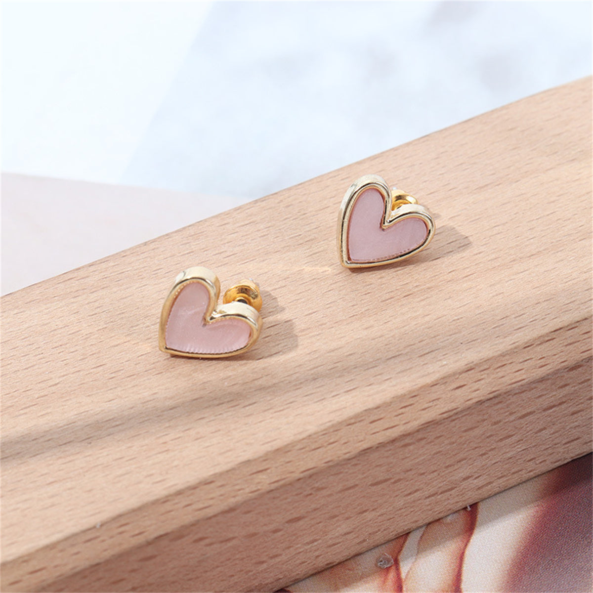 Pink Acrylic & 18K Gold-Plated Heart Stud Earrings