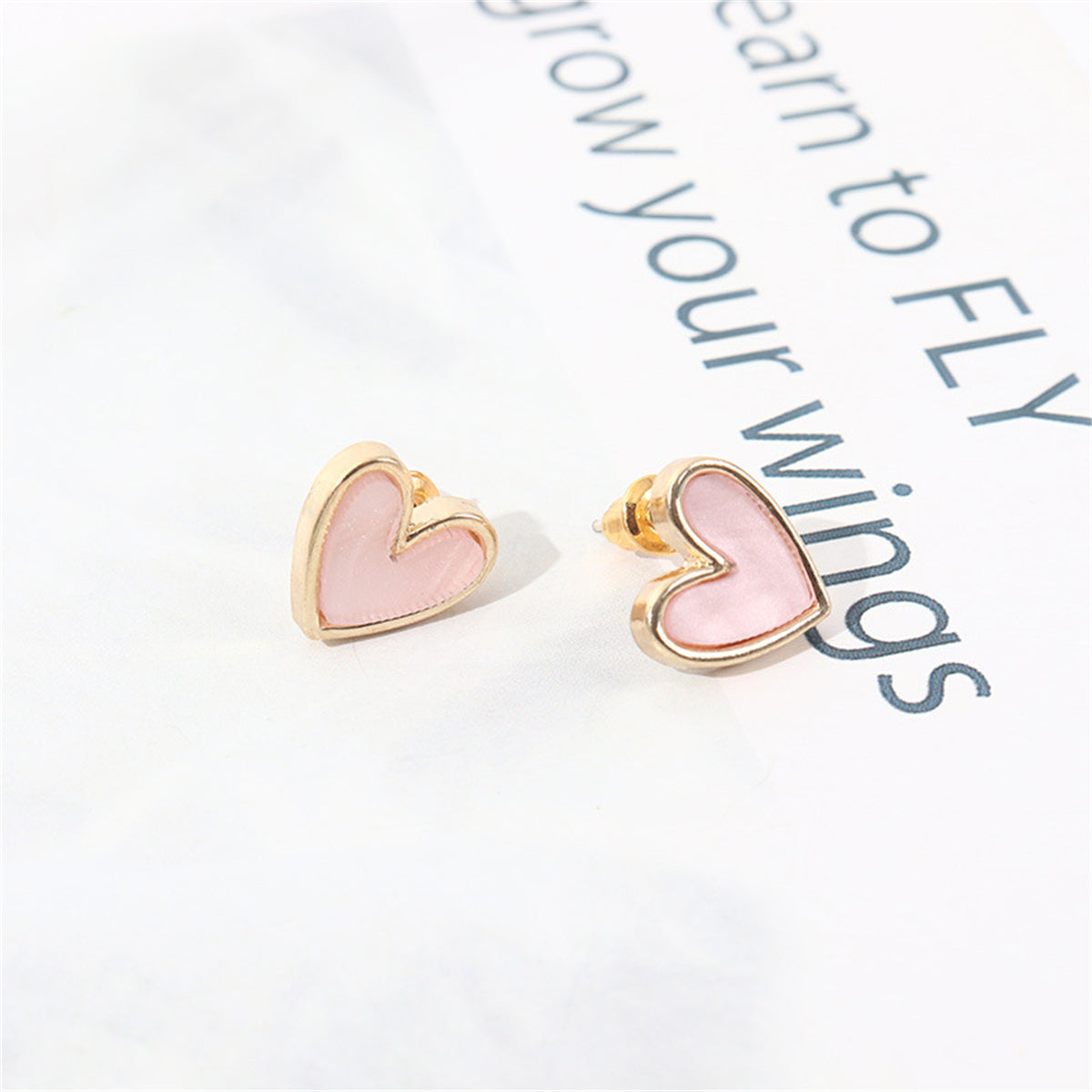 Pink Acrylic & 18K Gold-Plated Heart Stud Earrings