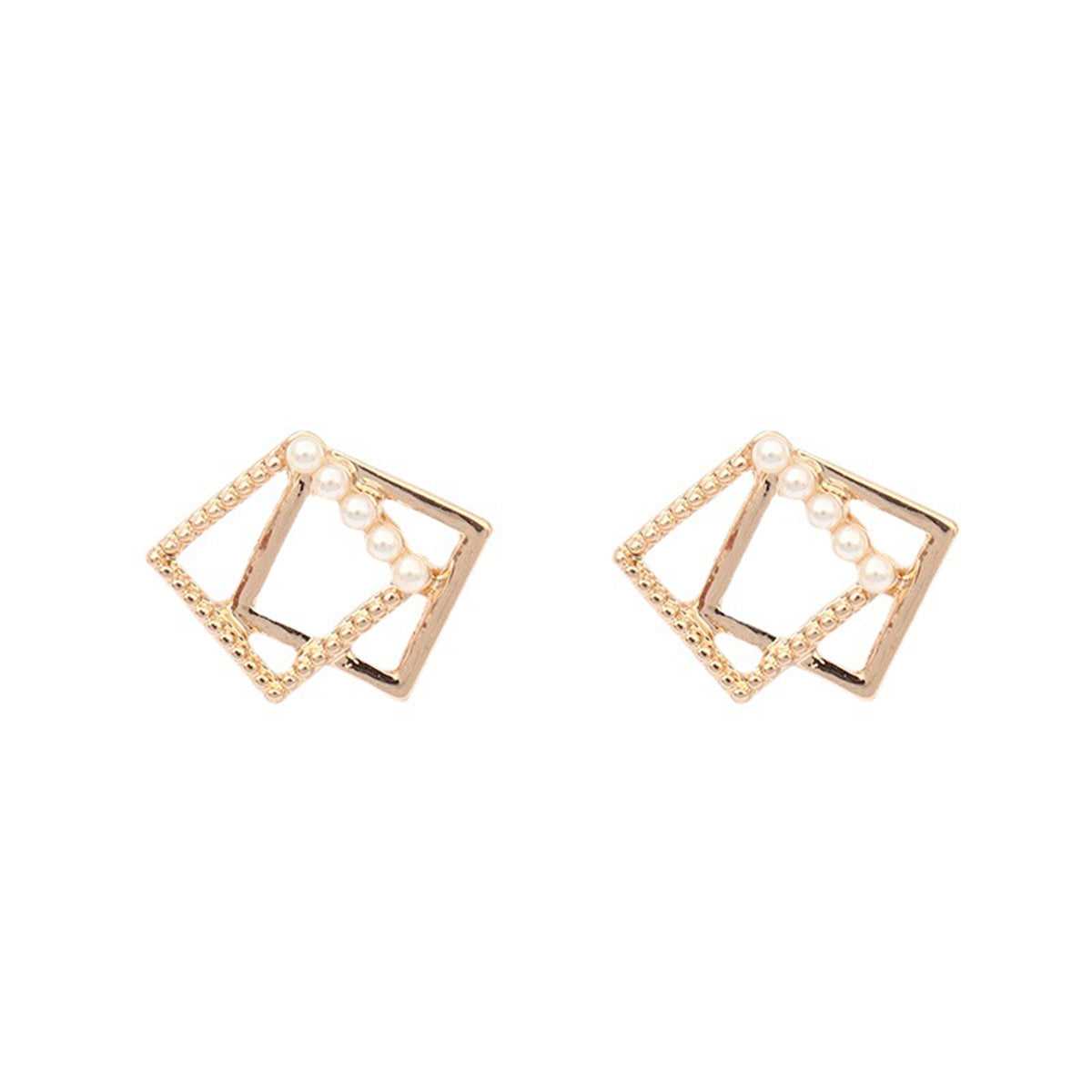 Pearl & 18K Gold-Plated Offset Rhombus Stud Earrings