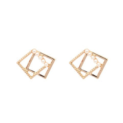 Pearl & 18K Gold-Plated Offset Rhombus Stud Earrings