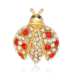 Cubic Zirconia & 18K Gold-Plated Ladybug Brooch