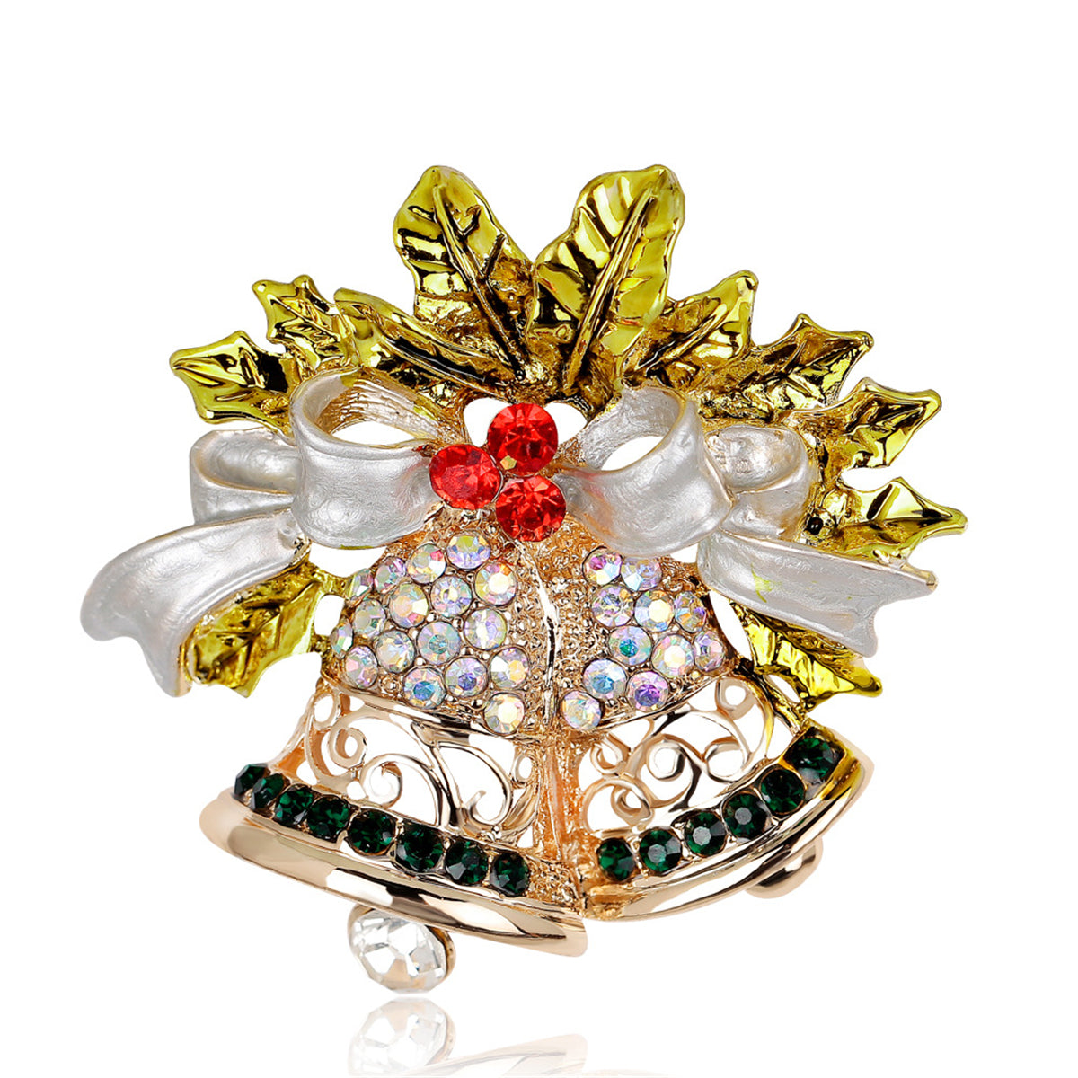 Cubic Zirconia & 18K Gold-Plated Botany Bow & Bell Brooch