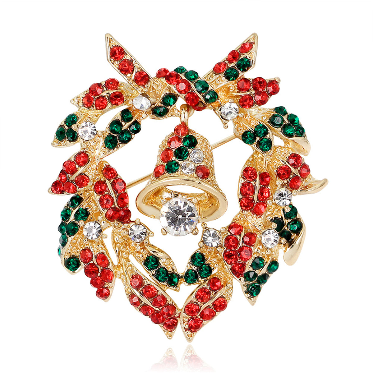 Cubic Zirconia & 18K Gold-Plated Bell Botany Wreath Brooch