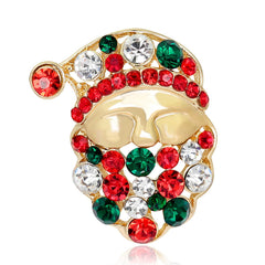 Cubic Zirconia & 18K Gold-Plated Santa Claus Brooch