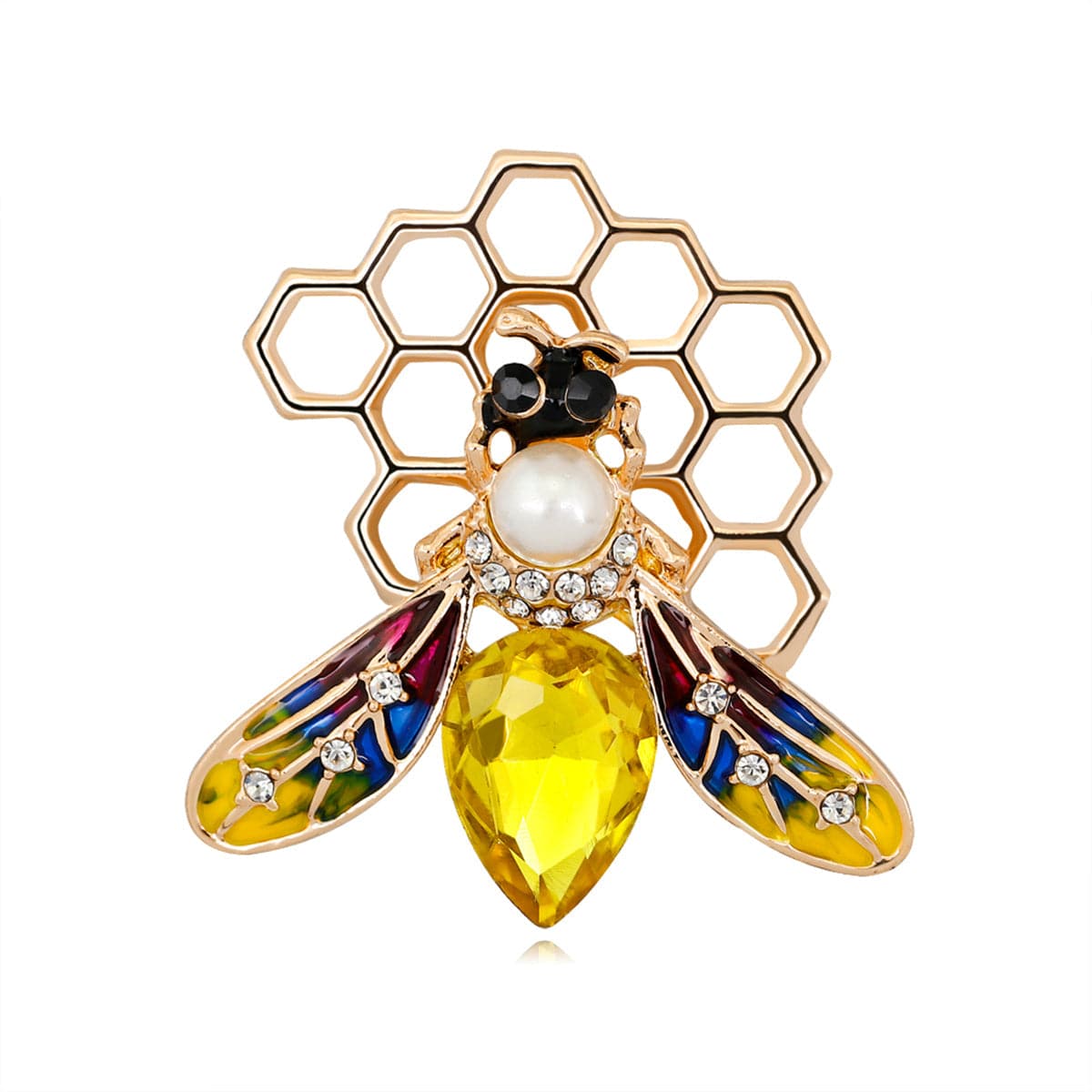 Pearl & Yellow Crystal 18k Gold-Plated Bee Honeycomb Brooch
