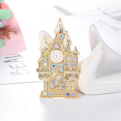 Blue Cubic Zirconia & Enamel 18K Gold-Plated Castle Brooch