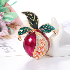 Clear Cubic Zirconia & Pearl Enamel 18K Gold-Plated Pomegranate Brooch