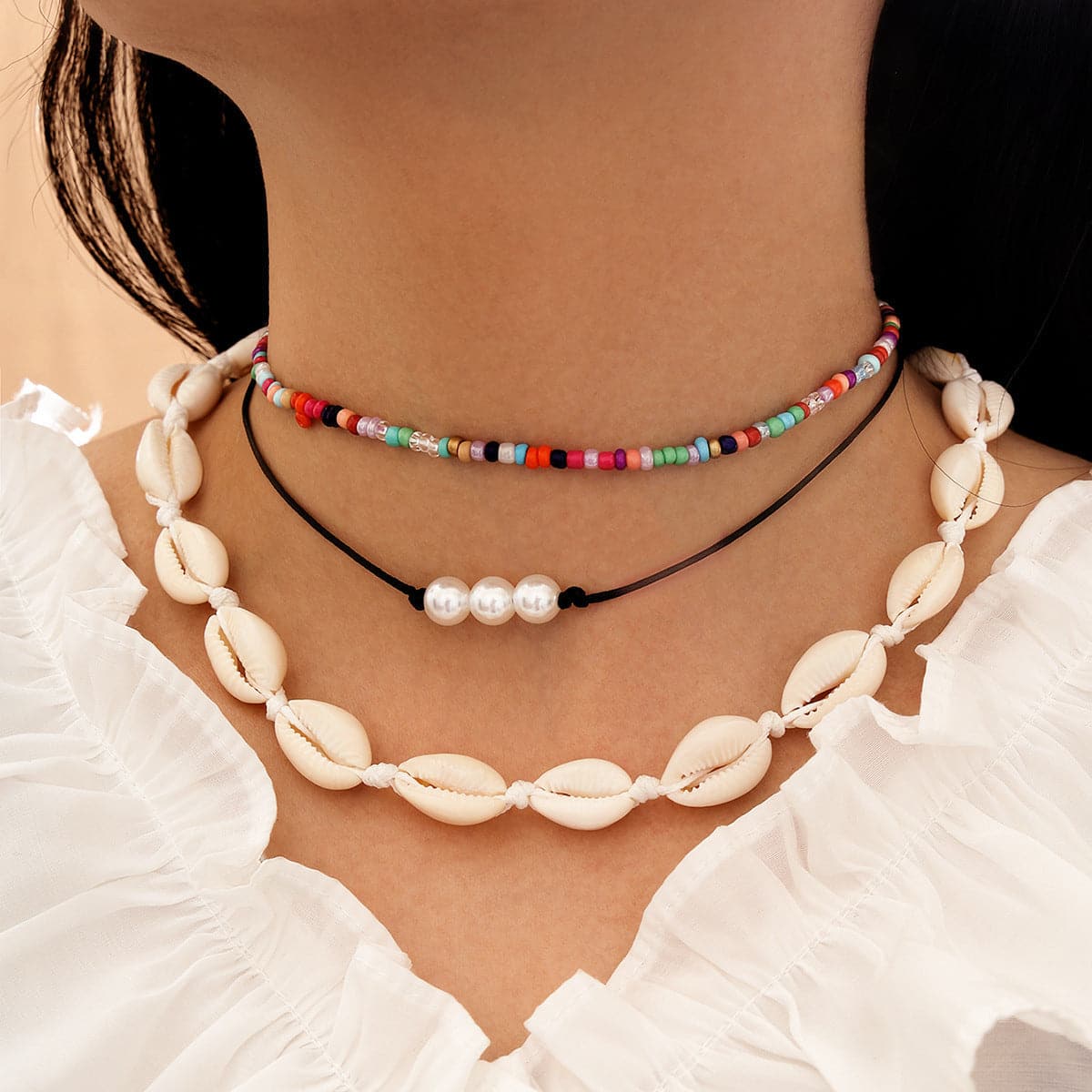 Howlite & Pearl Shell Bead Necklace Set