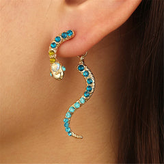 Blue Cubic Zirconia & 18K Gold-Plated Snake Drop Earrings