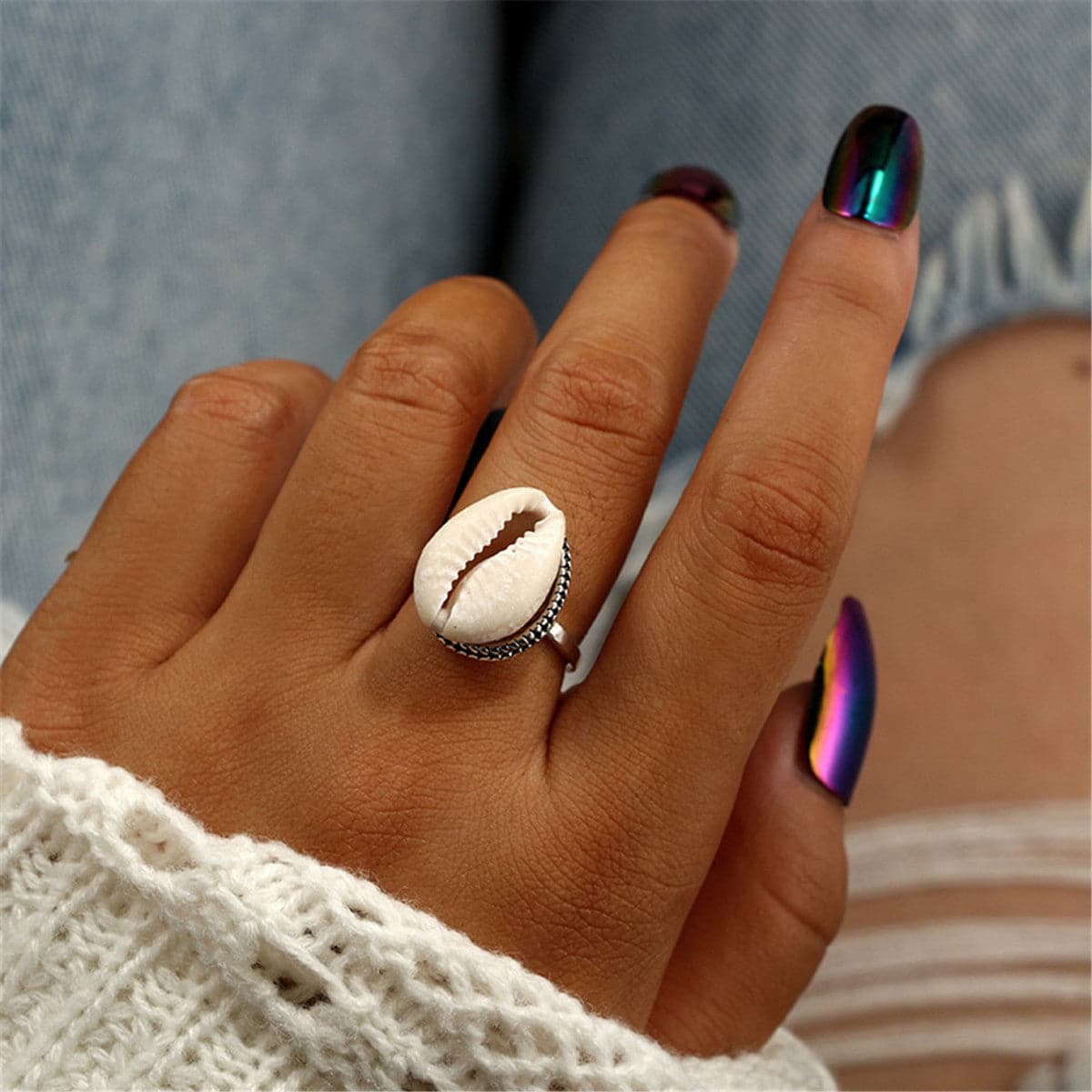 Shell & Silver-Plated Cowrie Ring