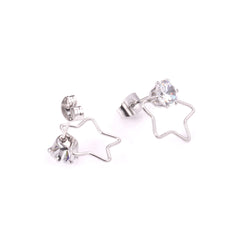 Clear Cubic Zirconia & Silver-Plated Open Star Stud Earrings