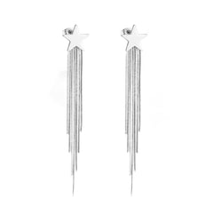 Silver-Plated Star Tassel Drop Earrings