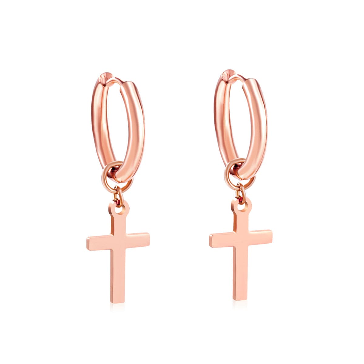 18K Rose Gold-Plated Cross Huggie Earrings