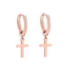 18K Rose Gold-Plated Cross Huggie Earrings