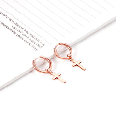 18K Rose Gold-Plated Cross Huggie Earrings