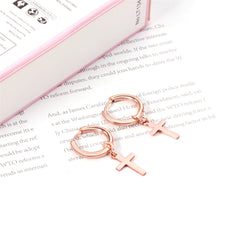 18K Rose Gold-Plated Cross Huggie Earrings