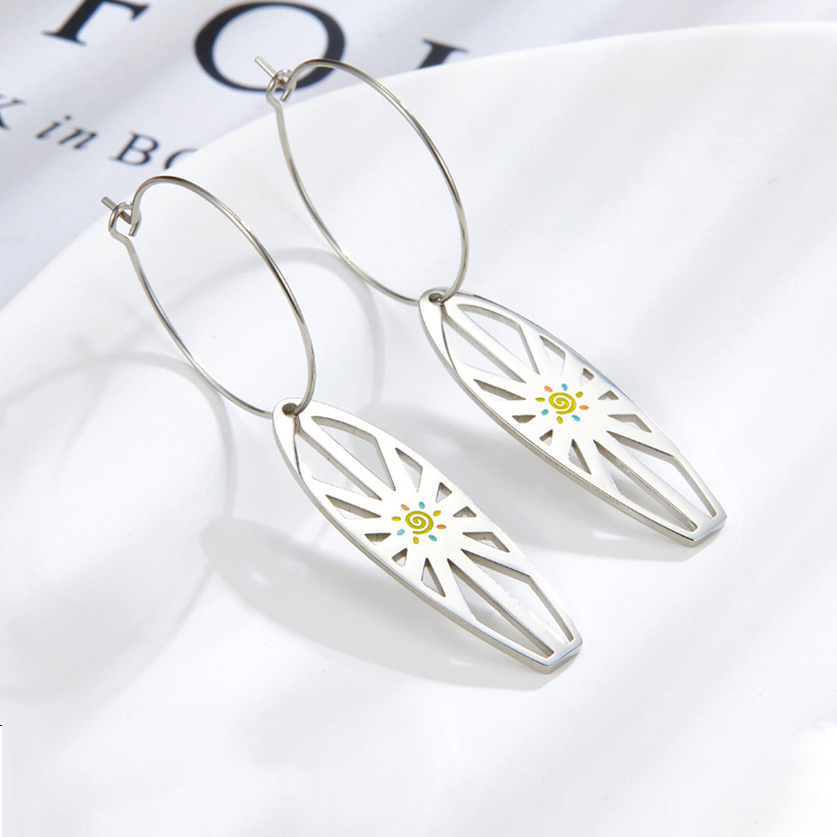 Enamel & Silver-Plated Sun Surfboard Drop Earrings