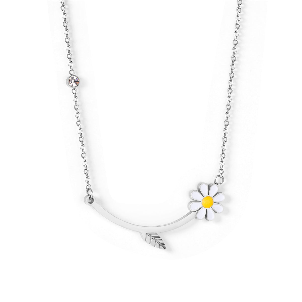 Yellow Enamel & Silver-Plated Cubic Zirconia-Accent Mum Bar Necklace