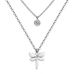 Cubic Zirconia & Silver-Plated Dragonfly Layered Pendant Necklace