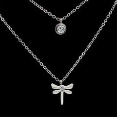 Cubic Zirconia & Silver-Plated Dragonfly Layered Pendant Necklace