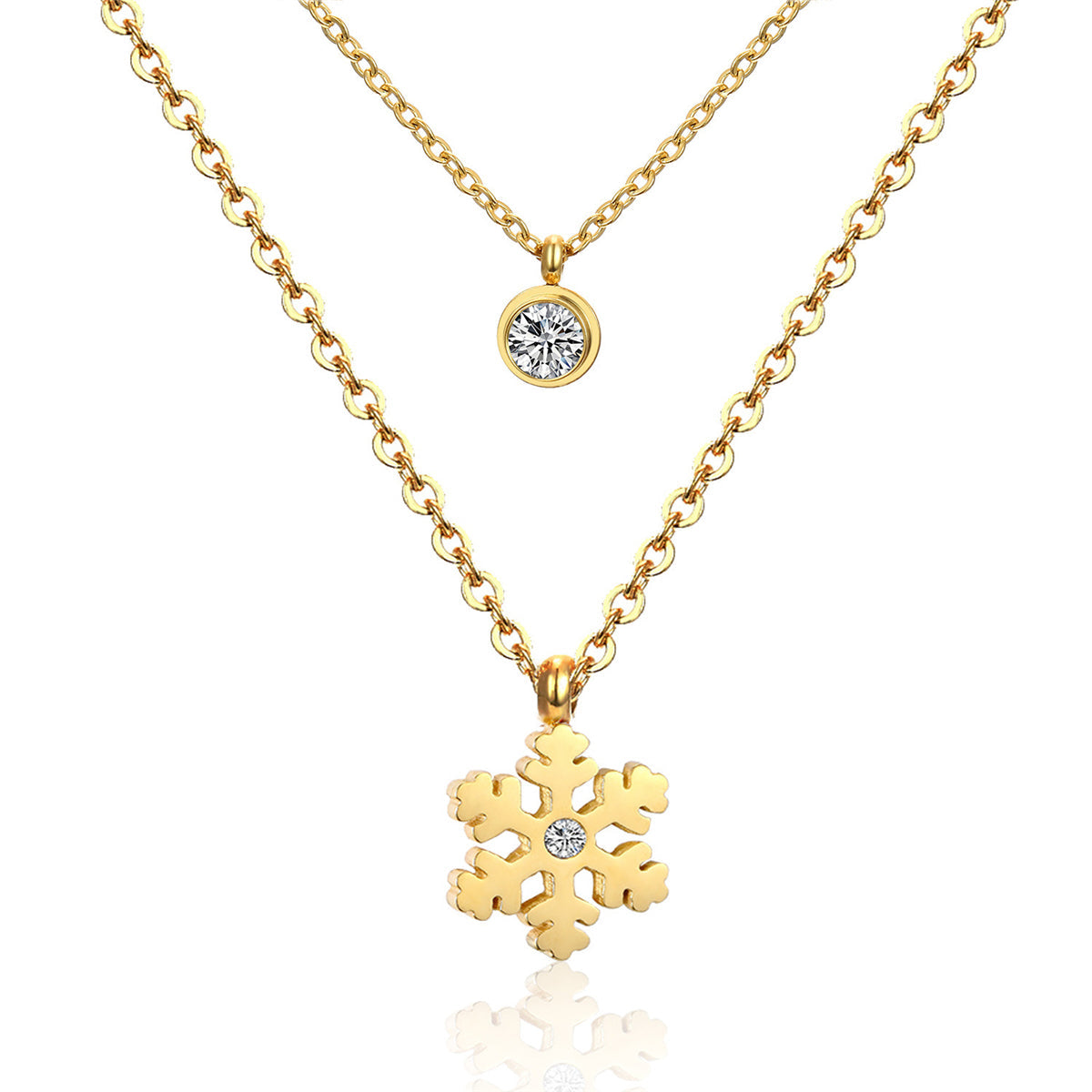 Cubic Zirconia & 18K Gold-Plated Layered Snowflake Pendant Necklace