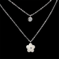 Cubic Zirconia & Silver-Plated Flower Layered Pendant Necklace