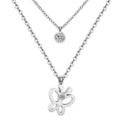 Cubic Zirconia & Silver-Plated Butterfly Layered Pendant Necklace