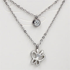 Cubic Zirconia & Silver-Plated Butterfly Layered Pendant Necklace