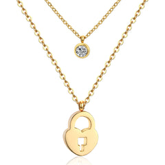 Cubic Zirconia & 18K Gold-Plated Lock Pendant Layered Necklace