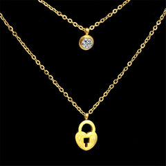 Cubic Zirconia & 18K Gold-Plated Lock Pendant Layered Necklace