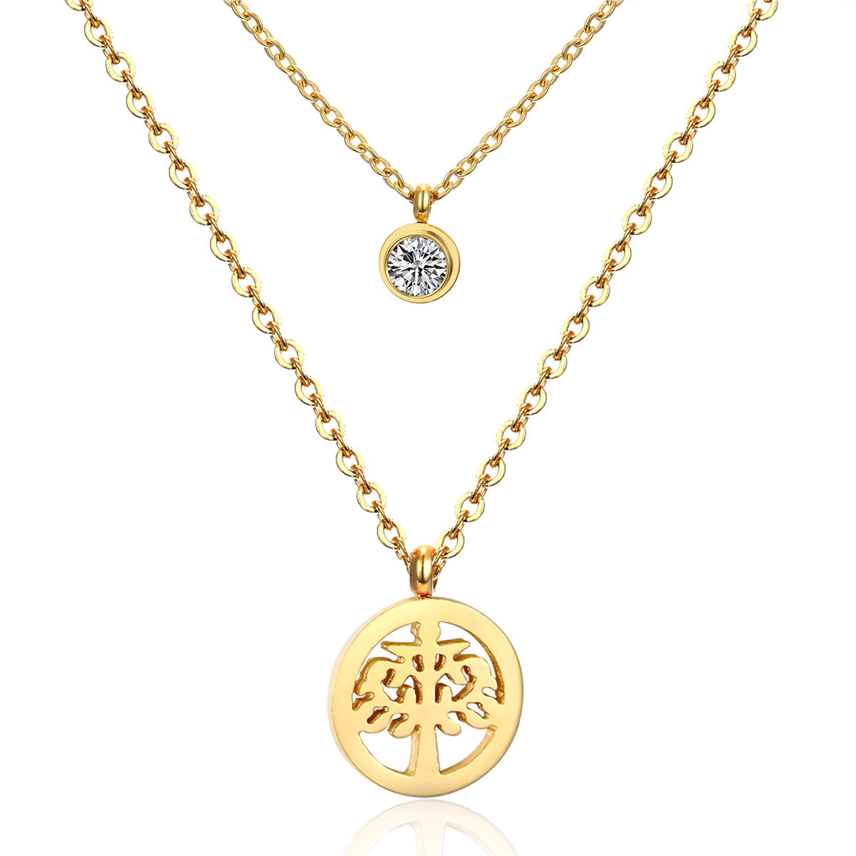 Cubic Zirconia & 18K Gold-Plated Tree Of Life Pendant Layered Necklace