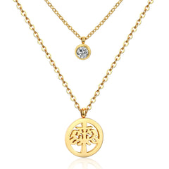 Cubic Zirconia & 18K Gold-Plated Tree Of Life Pendant Layered Necklace