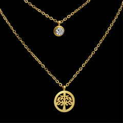 Cubic Zirconia & 18K Gold-Plated Tree Of Life Pendant Layered Necklace