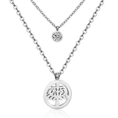 Cubic Zirconia & Silver-Plated Tree Of Life Pendant Layered Necklace