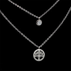 Cubic Zirconia & Silver-Plated Tree Of Life Pendant Layered Necklace