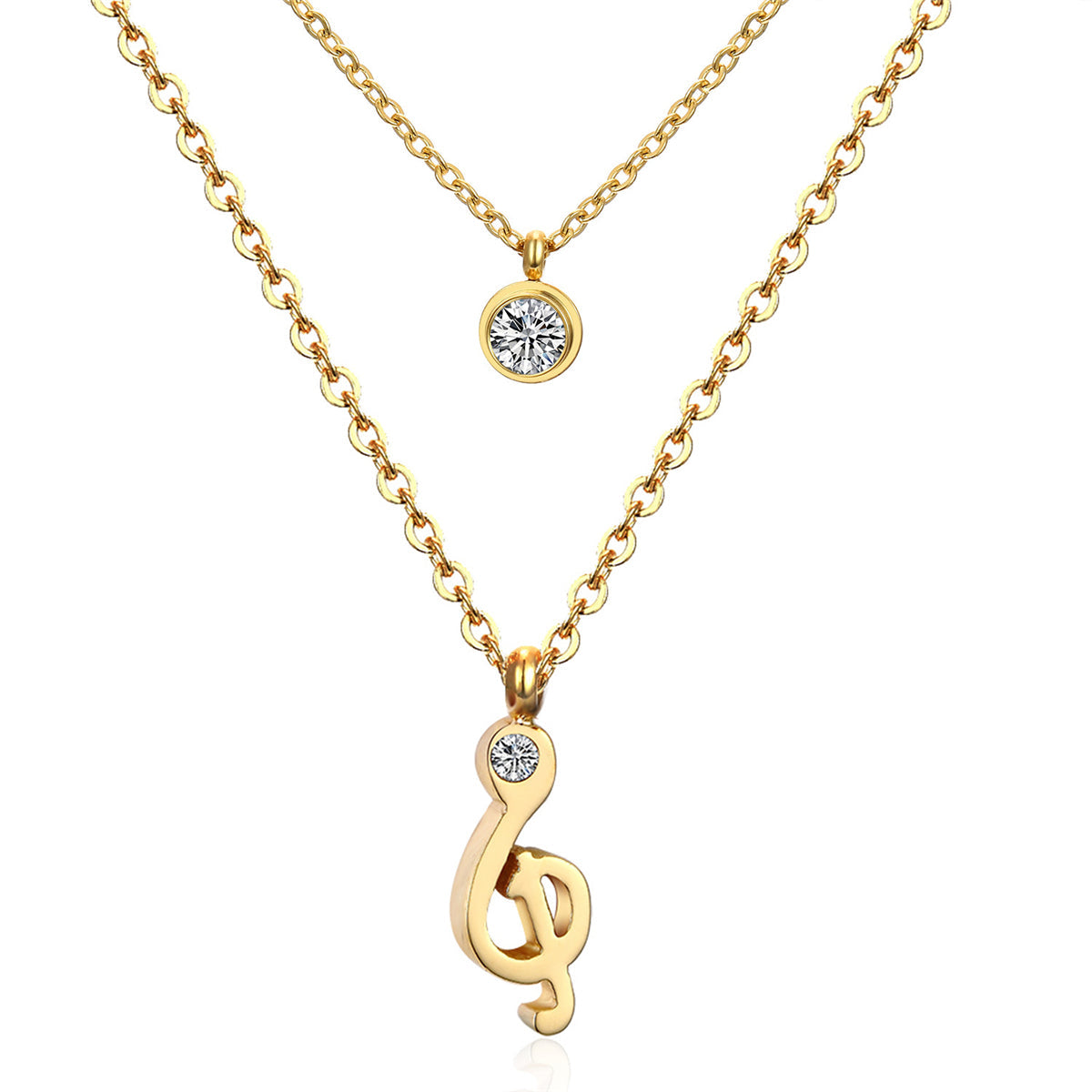 Cubic Zirconia & 18K Gold-Plated Clef Note Layered Pendant Necklace