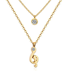 Cubic Zirconia & 18K Gold-Plated Clef Note Layered Pendant Necklace