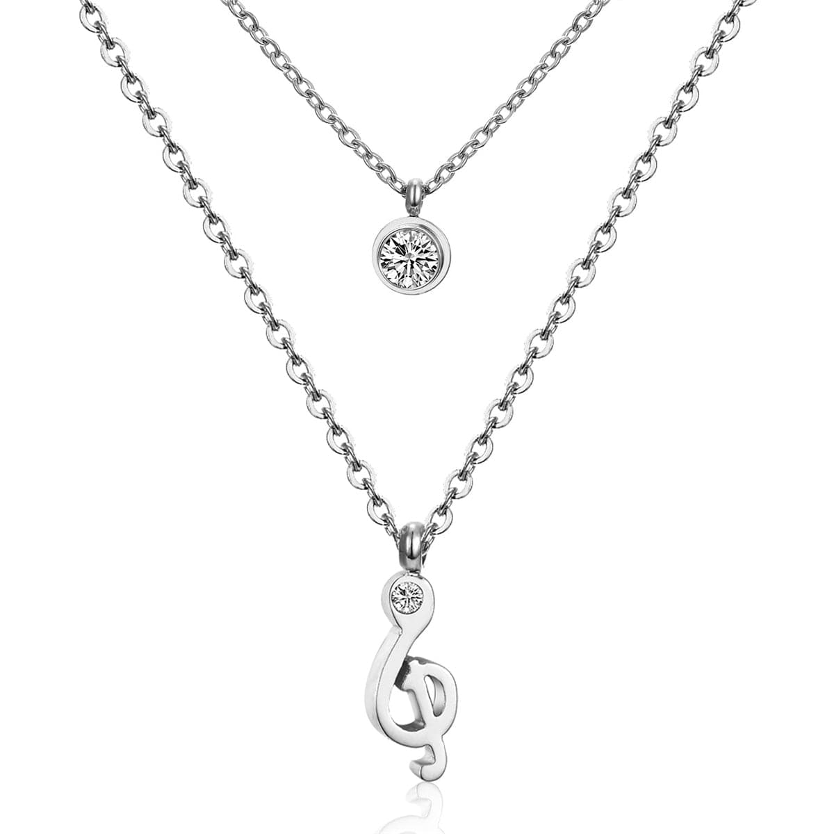 Cubic Zirconia & Silver-Plated Clef Note Layered Pendant Necklace