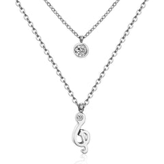 Cubic Zirconia & Silver-Plated Clef Note Layered Pendant Necklace