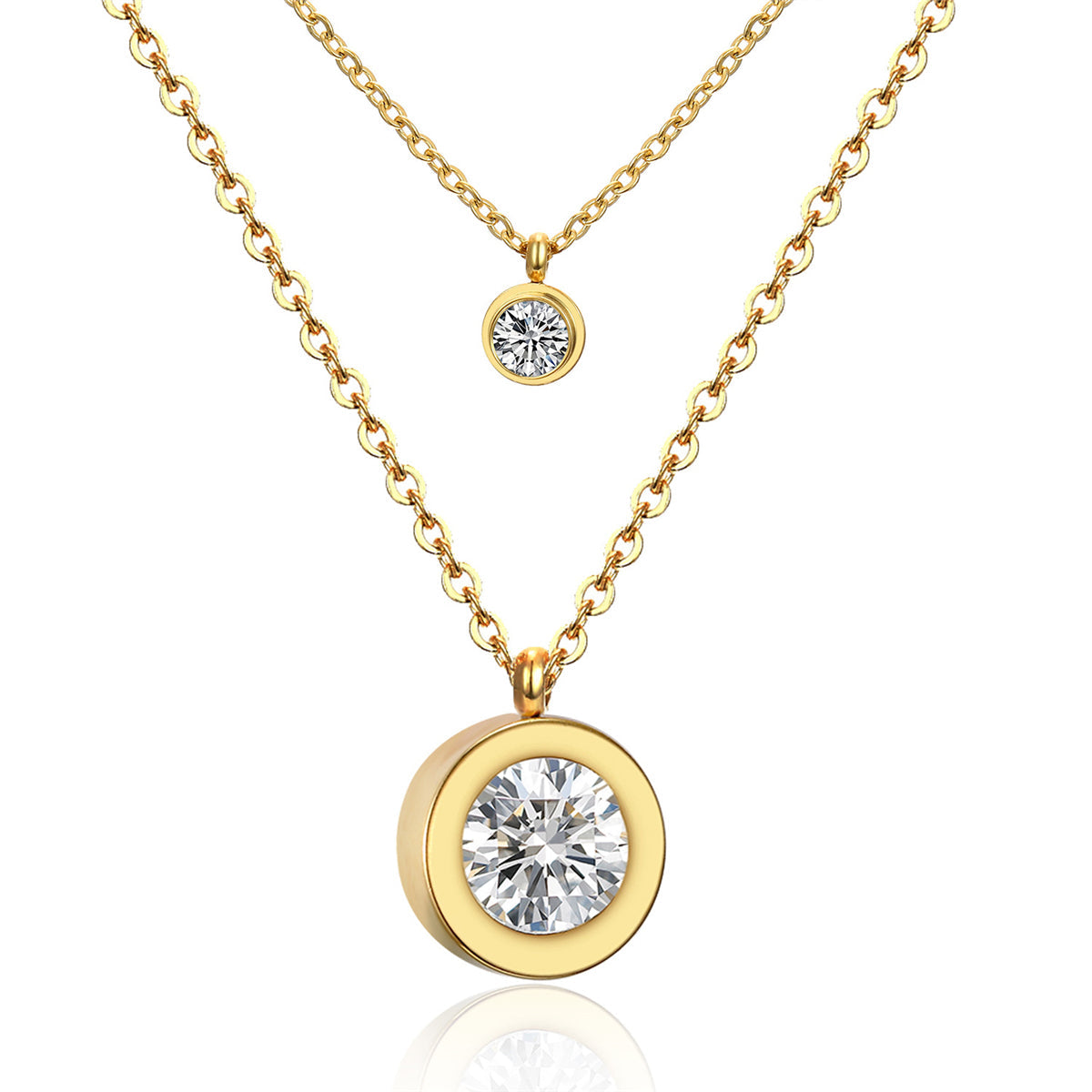 Cubic Zirconia & 18K Gold-Plated Round Layered Pendant Necklace