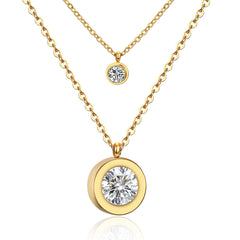 Cubic Zirconia & 18K Gold-Plated Round Layered Pendant Necklace