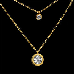 Cubic Zirconia & 18K Gold-Plated Round Layered Pendant Necklace