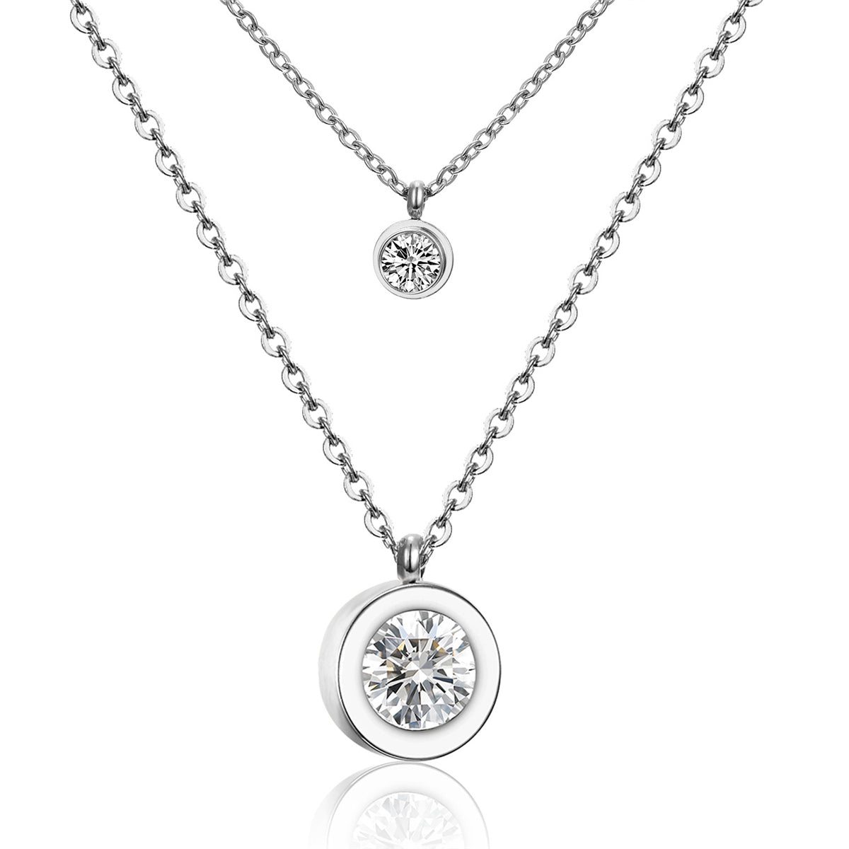 Cubic Zirconia & Silver-Plated Round Layered Pendant Necklace